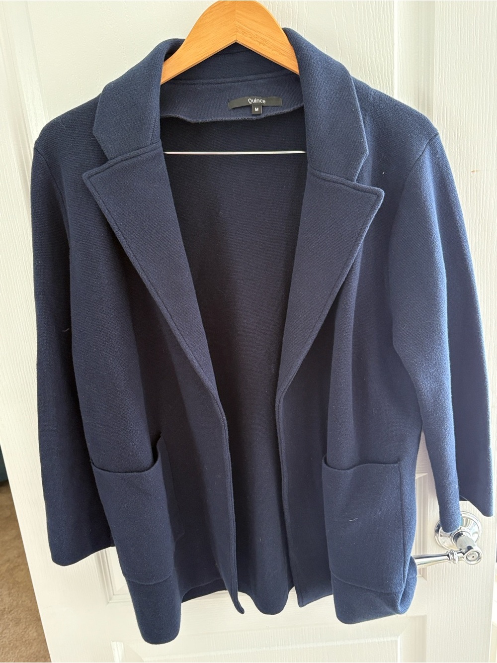Quince Navy Open-Front 💯 organic cotton blazer/cardigan